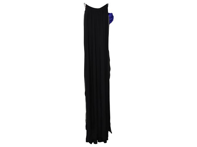 Lanvin Abendkleid mit Blumenapplikationen aus schwarzer Seide - Ansicht 4