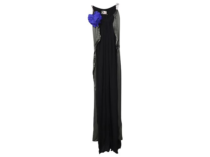 Lanvin Abendkleid mit Blumenapplikationen aus schwarzer Seide - Ansicht 5