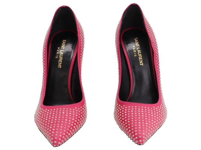 Décolleté Saint Laurent a punta con borchie in pelle rosa - vista 2