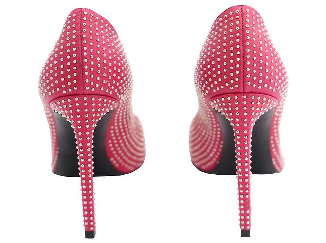 Décolleté Saint Laurent a punta con borchie in pelle rosa - vista 3