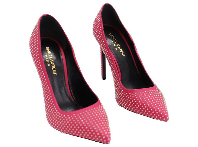 Décolleté Saint Laurent a punta con borchie in pelle rosa - vista 5