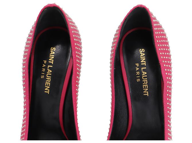 Décolleté Saint Laurent a punta con borchie in pelle rosa - vista 7