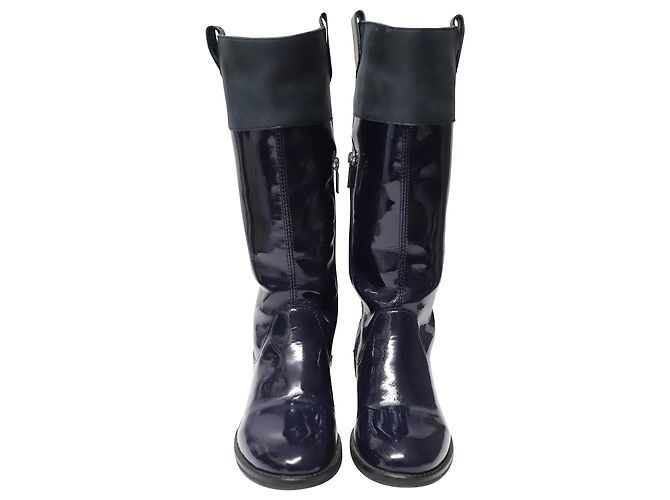 Kniehohe Armani-Stiefel aus marineblauem Leder - Ansicht 2