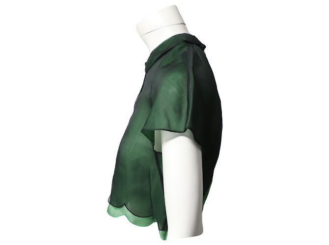 Chloé Scallop Crop Bluse aus grüner Seide - vue 2