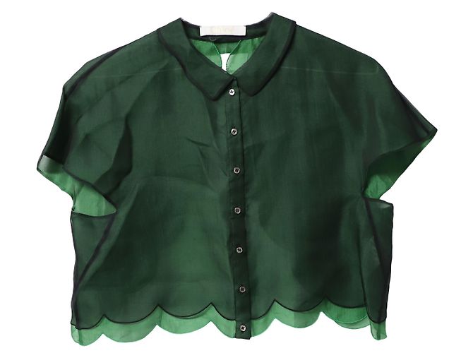 Chloé Scallop Crop Bluse aus grüner Seide - vue 4