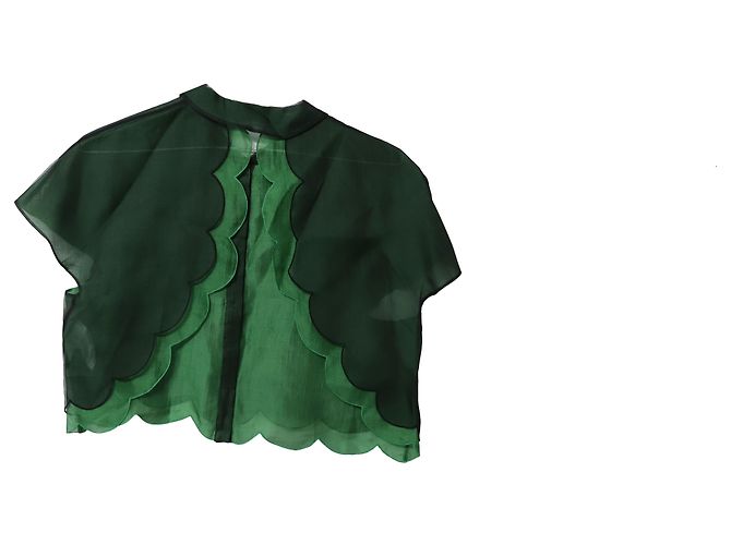 Chloé Scallop Crop Bluse aus grüner Seide - vue 5