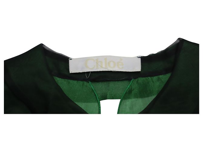 Chloé Scallop Crop Bluse aus grüner Seide - vue 6