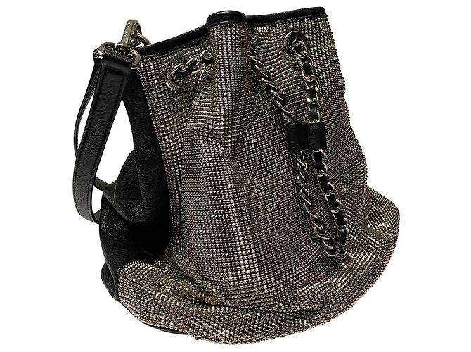 Borsa Michael Kors Frankie Mesh Bucket in Argento e Pelle Nera - vista 2