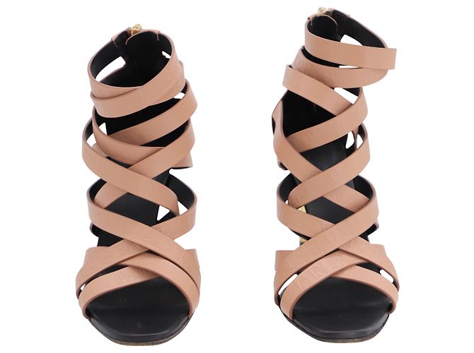 Balmain Charlotte 95 Sandali in pelle rosa con logo goffrato Pesca - vista 2
