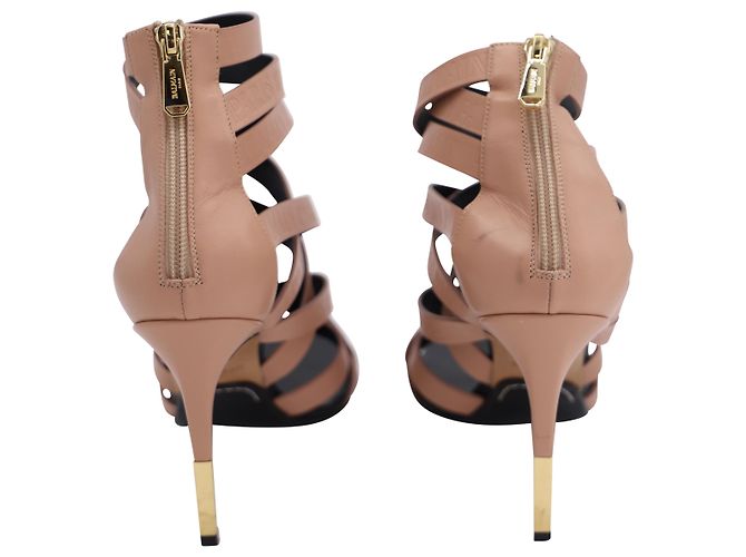 Balmain Charlotte 95 Sandali in pelle rosa con logo goffrato Pesca - vista 3