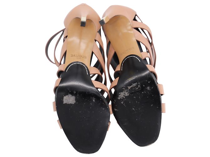 Balmain Charlotte 95 Sandali in pelle rosa con logo goffrato Pesca - vista 4