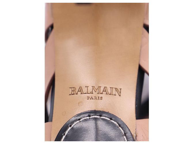 Balmain Charlotte 95 Sandali in pelle rosa con logo goffrato Pesca - vista 7