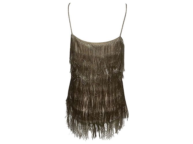 Minivestido Rachel Zoe Della con flecos en rayón dorado - vista 2