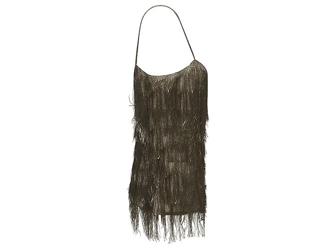 Minivestido Rachel Zoe Della con flecos en rayón dorado - vista 3