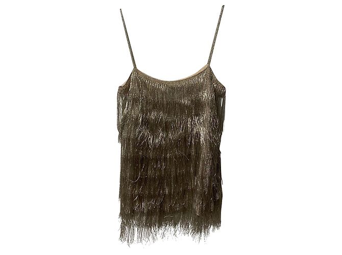 Minivestido Rachel Zoe Della con flecos en rayón dorado - vista 4