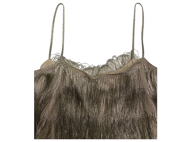 Minivestido Rachel Zoe Della con flecos en rayón dorado - vista 6