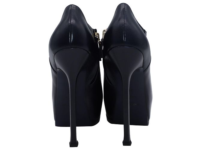 Stivaletti Yves Saint Laurent Tribute Platform in pelle di vitello blu navy - vista 4