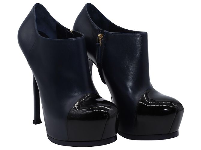 Stivaletti Yves Saint Laurent Tribute Platform in pelle di vitello blu navy - vista 5