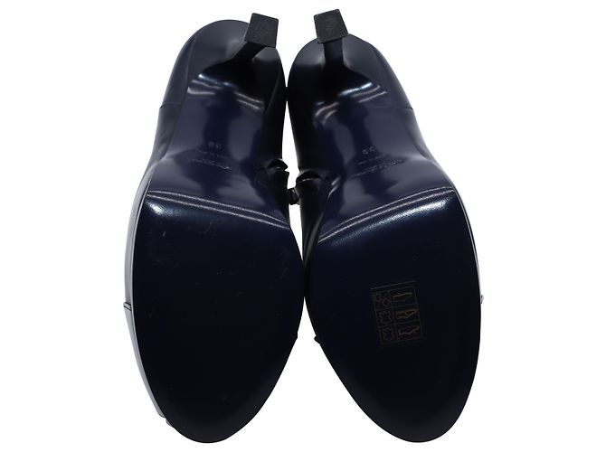Stivaletti Yves Saint Laurent Tribute Platform in pelle di vitello blu navy - vista 6