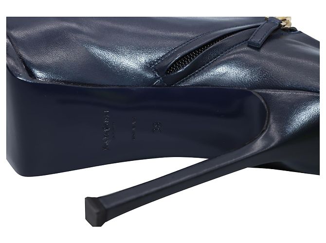 Stivaletti Yves Saint Laurent Tribute Platform in pelle di vitello blu navy - vista 7