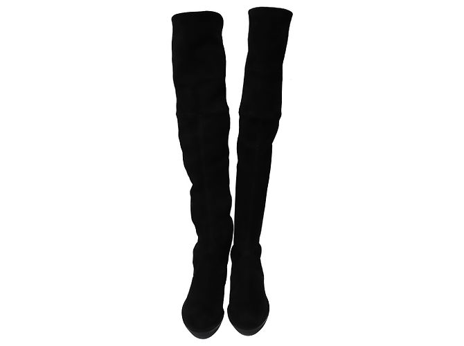 Stivali sopra il ginocchio di Stuart Weitzman Lowland in camoscio nero - vista 3