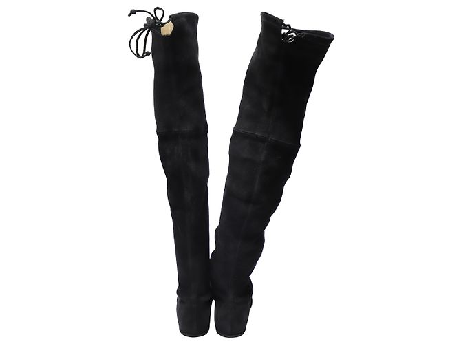 Stivali sopra il ginocchio di Stuart Weitzman Lowland in camoscio nero - vista 5