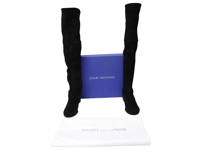 Stivali sopra il ginocchio di Stuart Weitzman Lowland in camoscio nero - vista 9