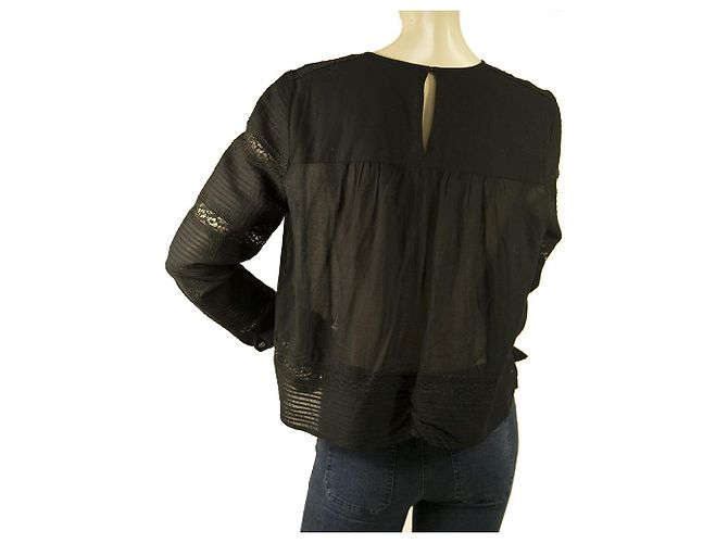 Isabel Marant Etoile Camicetta a maniche lunghe in pizzo di cotone nero Top size 38 - vista 2