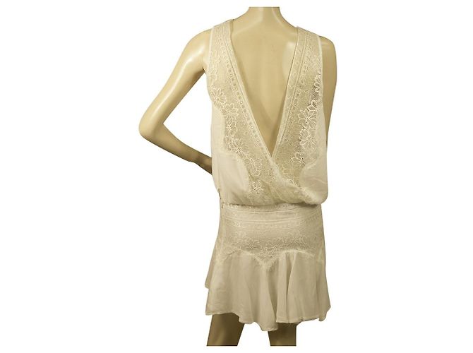 Magali Pascal White Lace Open Back Handmade Silk Mini Länge Kleid Größe S Weiß - Ansicht 2