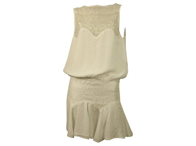 Magali Pascal White Lace Open Back Handmade Silk Mini Länge Kleid Größe S Weiß - Ansicht 6