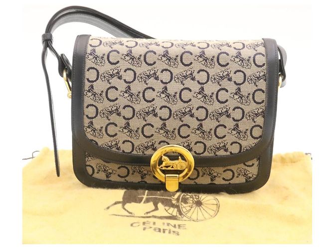 Céline CELINE C Borsa A Tracolla Carrozza Cavallo Macadam Tela Navy Auth 28465 - vista 12