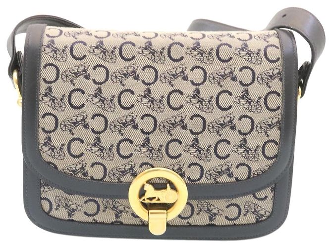 Céline CELINE C Borsa A Tracolla Carrozza Cavallo Macadam Tela Navy Auth 28465 - vista 13