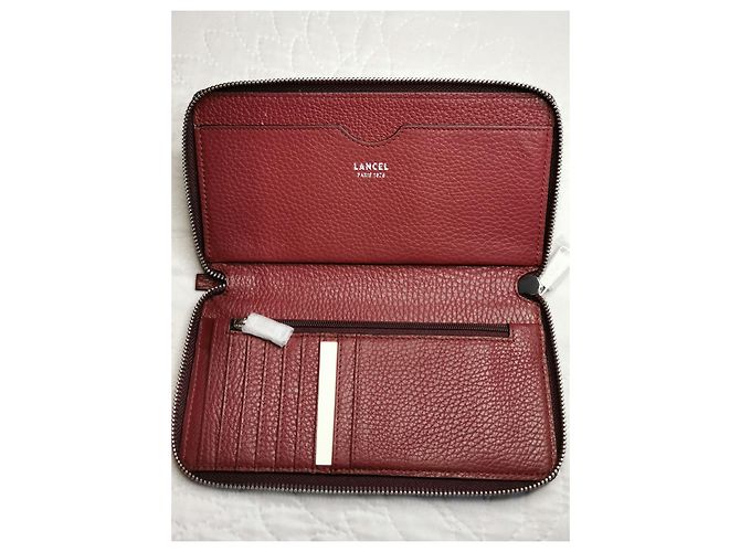 Lancel Zip Continental Wallet Blackcurrant Leather Dark red Silver hardware - view 11
