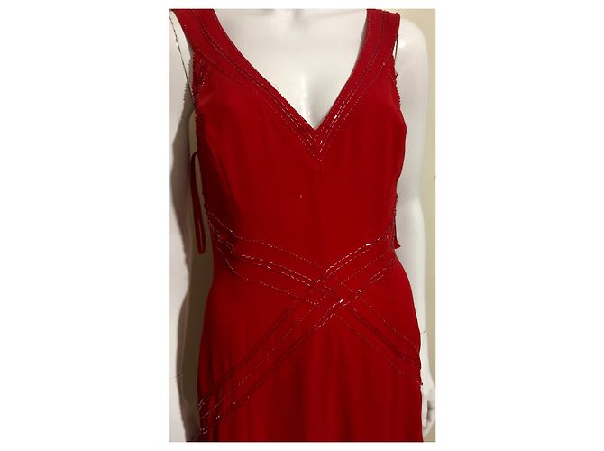 Amanda Wakeley Rotes Chiffonkleid mit Perlenstickerei - Ansicht 2