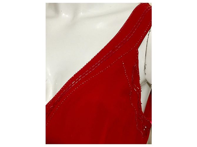 Amanda Wakeley Rotes Chiffonkleid mit Perlenstickerei - Ansicht 3