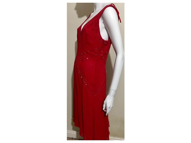 Amanda Wakeley Rotes Chiffonkleid mit Perlenstickerei - Ansicht 4