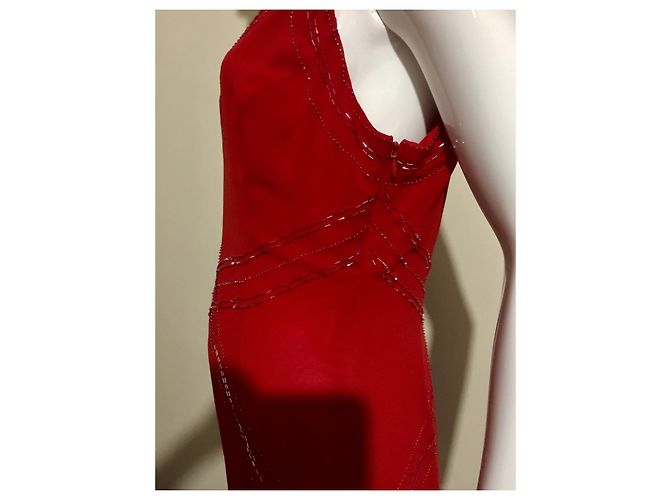 Amanda Wakeley Rotes Chiffonkleid mit Perlenstickerei - Ansicht 5