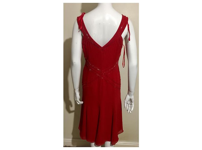 Amanda Wakeley Rotes Chiffonkleid mit Perlenstickerei - Ansicht 6