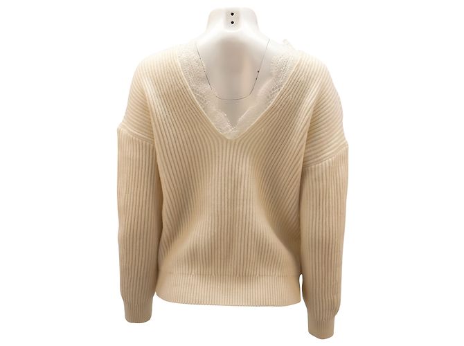 Maje Pullover mit Spitzenausschnitt aus weißem Acryl - Ansicht 2