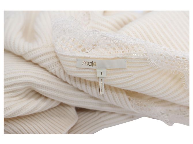Maje Pullover mit Spitzenausschnitt aus weißem Acryl - Ansicht 3