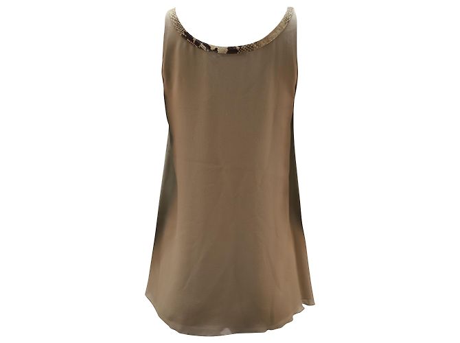 Alice + Olivia Chiffon Tank Top in Tan Silk Brown Beige - view 2
