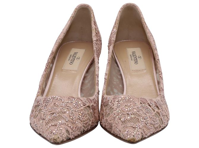 Escarpines de punta fina de encaje Valentino en nylon nude Castaño Carne - vista 2