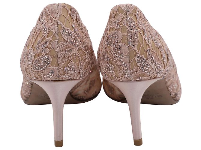 Escarpines de punta fina de encaje Valentino en nylon nude Castaño Carne - vista 3
