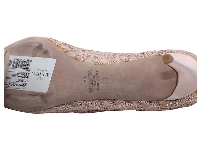 Escarpines de punta fina de encaje Valentino en nylon nude Castaño Carne - vista 5