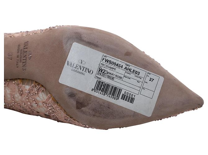 Escarpines de punta fina de encaje Valentino en nylon nude Castaño Carne - vista 6