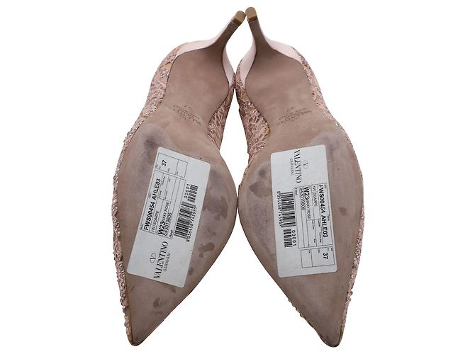 Escarpines de punta fina de encaje Valentino en nylon nude Castaño Carne - vista 7