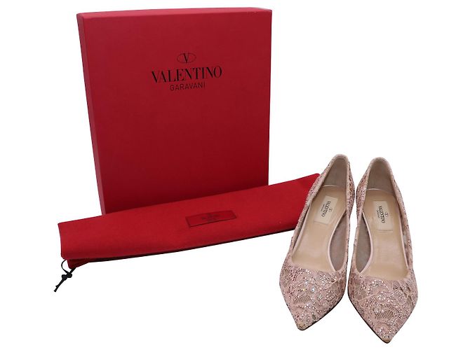 Escarpines de punta fina de encaje Valentino en nylon nude Castaño Carne - vista 8