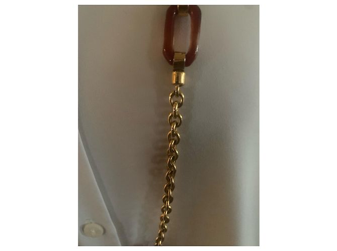 Collar de cadena Chanel en metal dorado y pasta de vidrio Gold hardware - vista 3