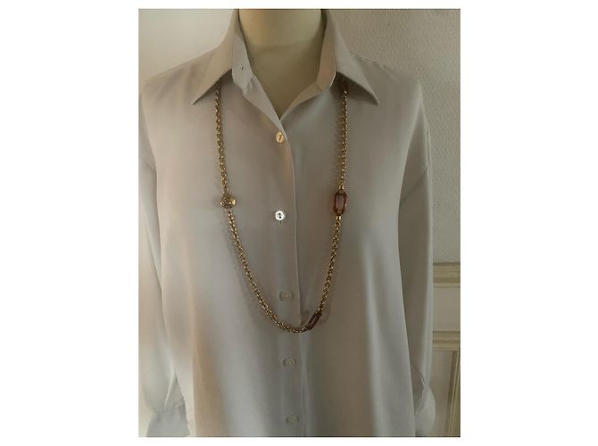 Collar de cadena Chanel en metal dorado y pasta de vidrio Gold hardware - vista 4