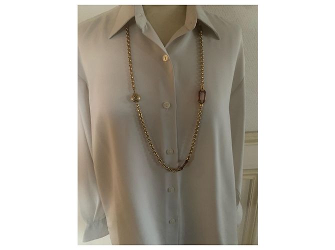 Collar de cadena Chanel en metal dorado y pasta de vidrio Gold hardware - vista 6